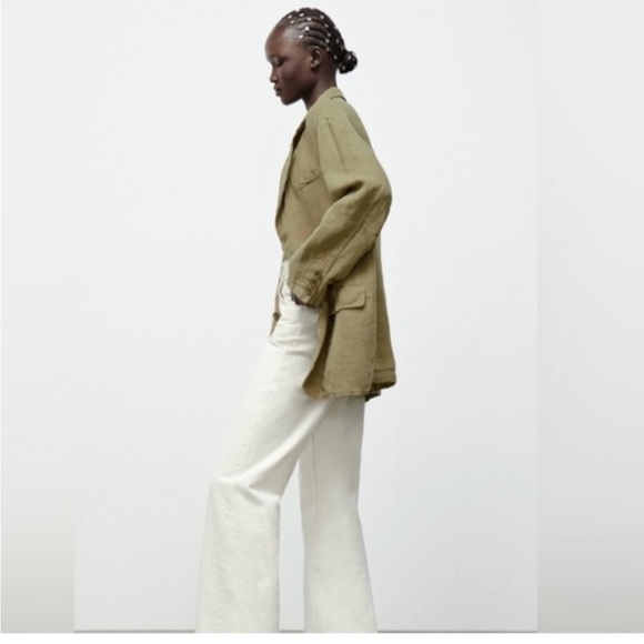 Zara “The Carmen” Linen Olive Green Oversized Jacket Blazer - Picture 4 of 6